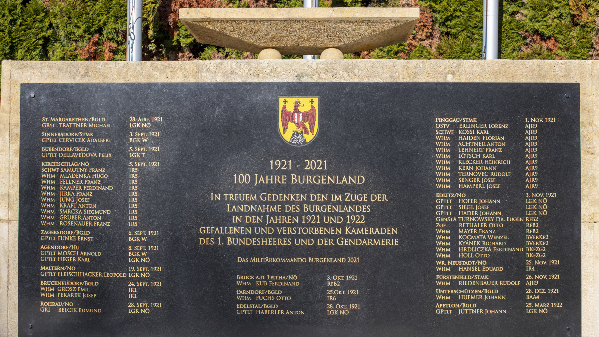 Das Denkmal in Erinnerung an die Gefallenen im Rahmen der Landnahme des Burgenlands wurde am 24. November 2021 enthüllt.