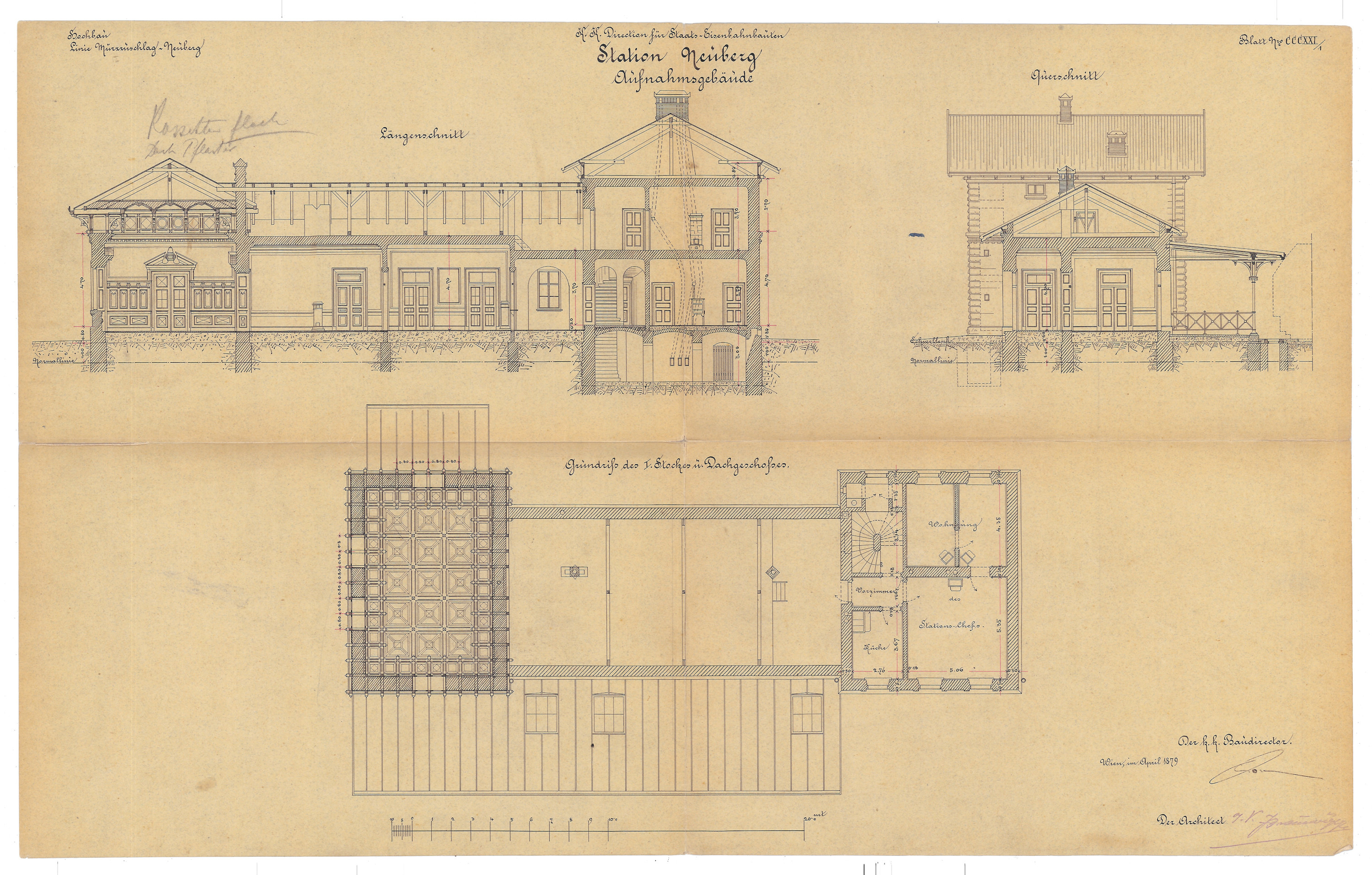 Ausführungsplan des Hauptgebäudes (1879)